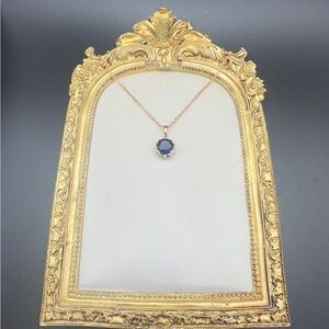 Elegant Navy Blue Crystal Pendant Necklace in Gold Tone